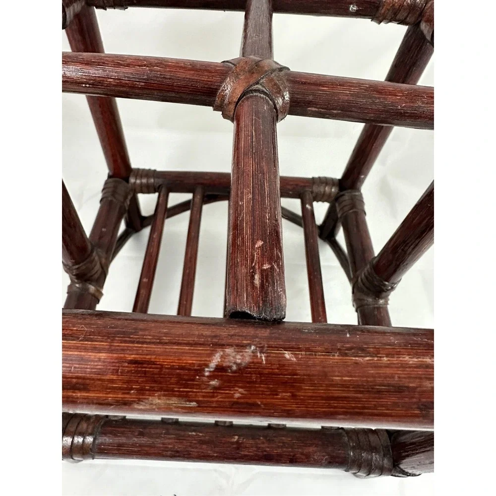 Wicker Rattan Wine Bottle Stand Holder Carrier Caddy 4 Bottle Cherry Red Finish